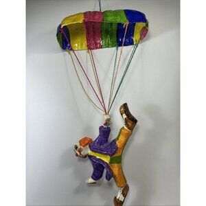 Vintage 1970's Paper Mache Hanging Clown with Parachute/Umbrella Mobile
